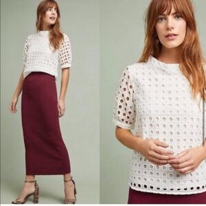 Anhropologie Wolven Eudora White Eyelet Blouse size 2 Petite